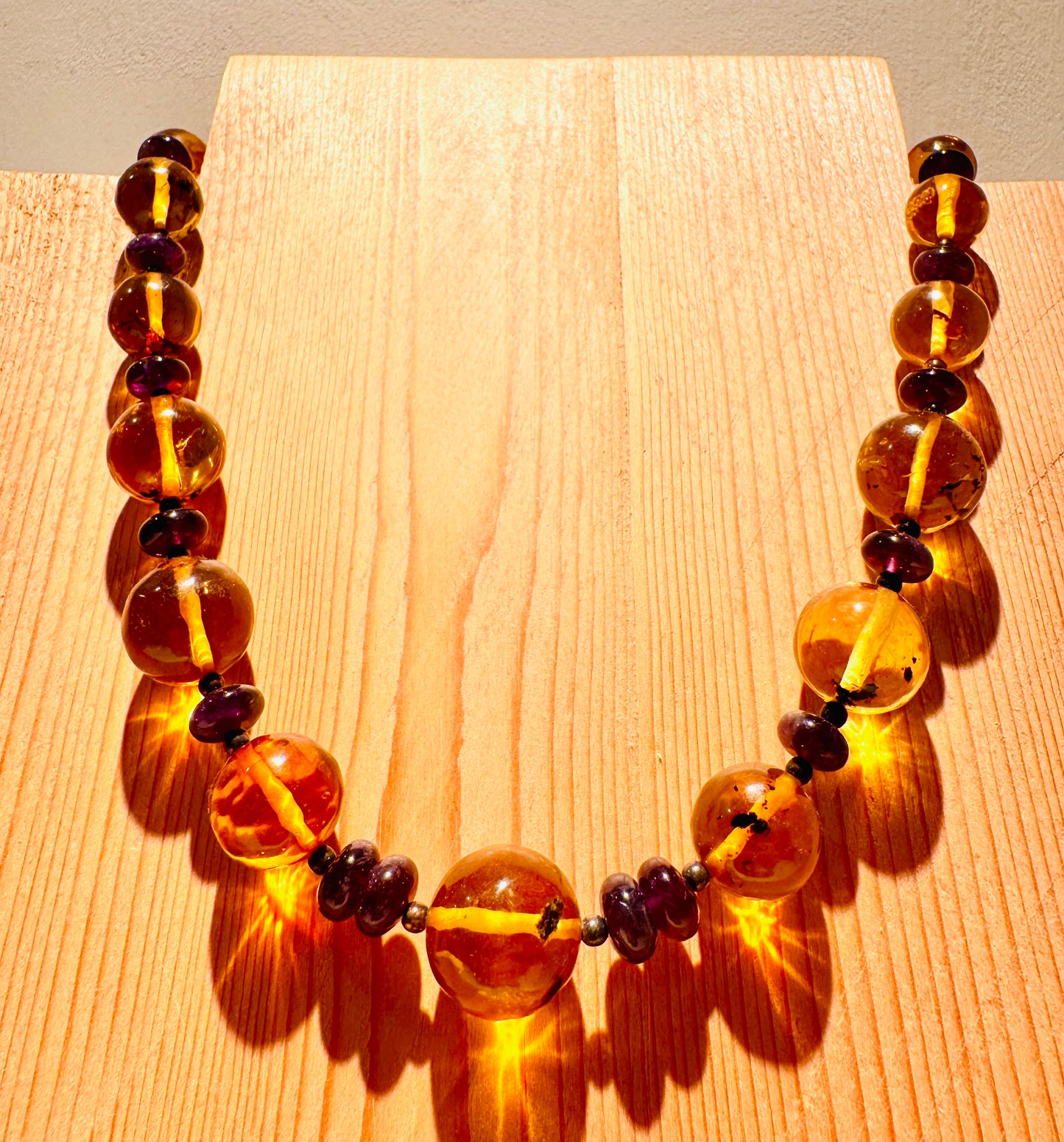 Amber and amethyst necklace