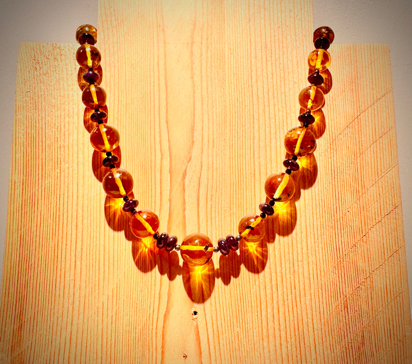 Amber and amethyst necklace