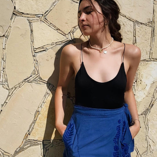 wrapping blue skirt
